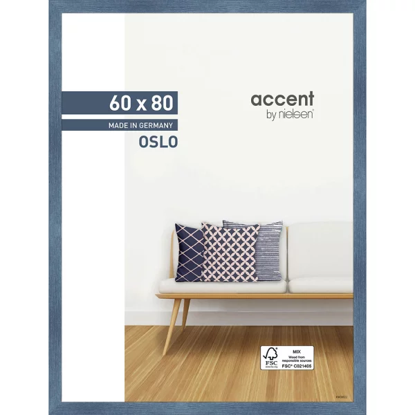 Cadre en bois Oslo 60x80 cm | bleu | verre standard (2 mm)