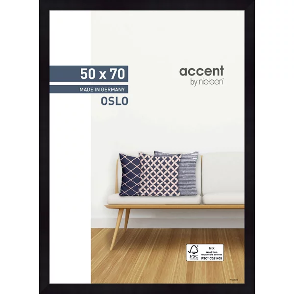 Holz Bilderrahmen Oslo 50x70 cm | Schwarz | Normalglas (2 mm)
