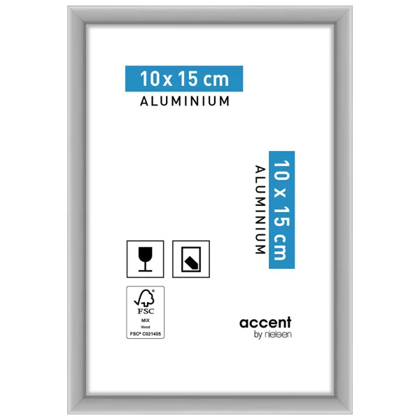 Cadre en aluminium Accent 10x15 cm | argent mat | verre standard (2 mm)
