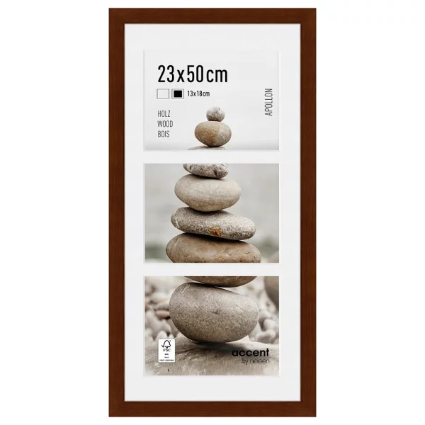 Holz Galerie-Bilderrahmen Apollon für 3 Bilder 13x18 cm 23x50 cm (3x13x18 cm) | Wenge | Normalglas (2 mm)