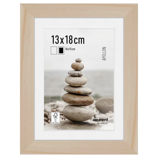 Cadre en bois Apollon avec passe-partout 13x18 cm (10x15 cm) | naturel | verre standard (2 mm)