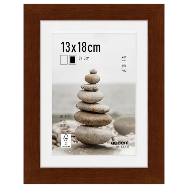Cadre en bois Apollon avec passe-partout 13x18 cm (10x15 cm) | wengé | verre standard (2 mm)