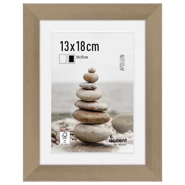 Cadre en bois Apollon avec passe-partout 13x18 cm (10x15 cm) | argent | verre standard (2 mm)