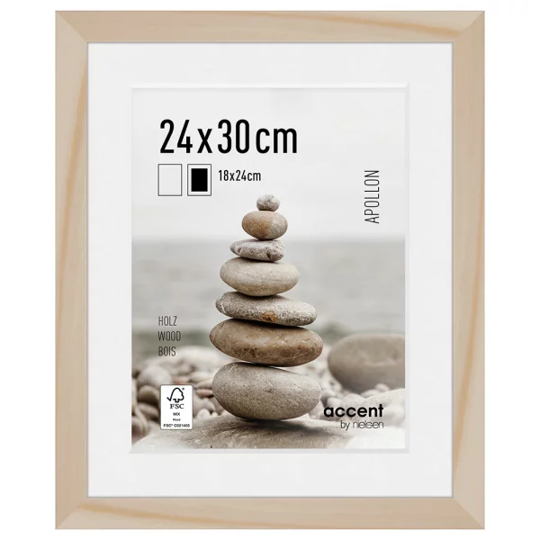 Cadre en bois Apollon avec passe-partout 24x30 cm (18x24 cm) | naturel | verre standard (2 mm)