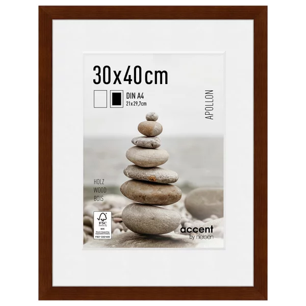 Cadre en bois Apollon avec passe-partout 30x40 cm (21x29,7 cm) | wengé | verre standard (2 mm)