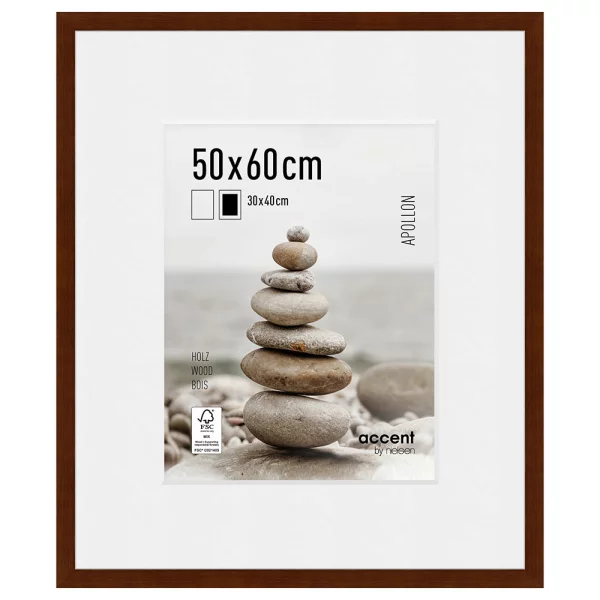 Cadre en bois Apollon avec passe-partout 50x60 cm (30x40 cm) | wengé | verre standard (2 mm)