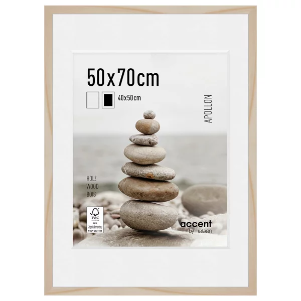 Cadre en bois Apollon avec passe-partout 50x70 cm (40x50 cm) | naturel | verre standard (2 mm)
