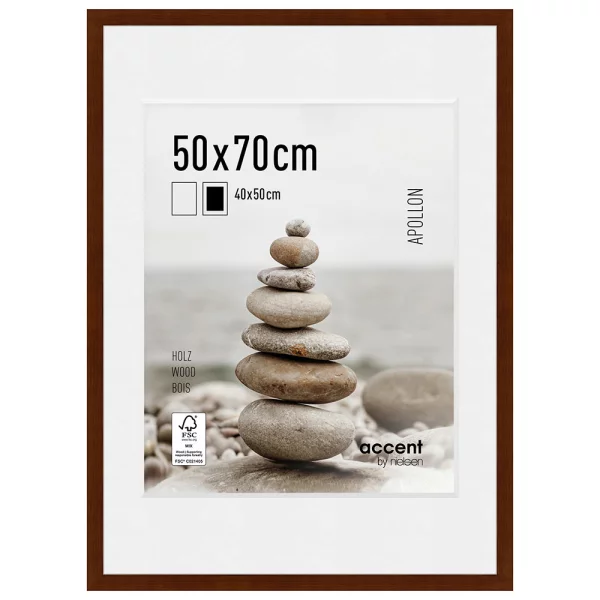 Cadre en bois Apollon avec passe-partout 50x70 cm (40x50 cm) | wengé | verre standard (2 mm)