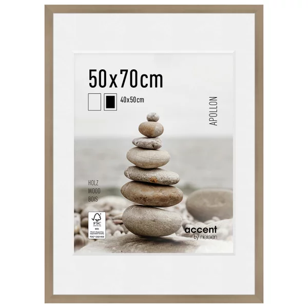 Cadre en bois Apollon avec passe-partout 50x70 cm (40x50 cm) | argent | verre standard (2 mm)