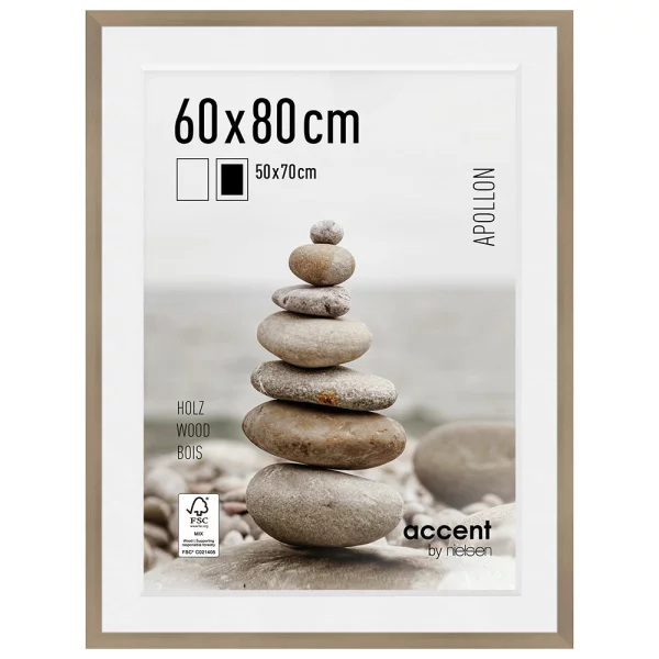 Holz-Bilderrahmen Apollon mit Passepartout 60x80 cm (50x70 cm) | Silber | Normalglas (2 mm)