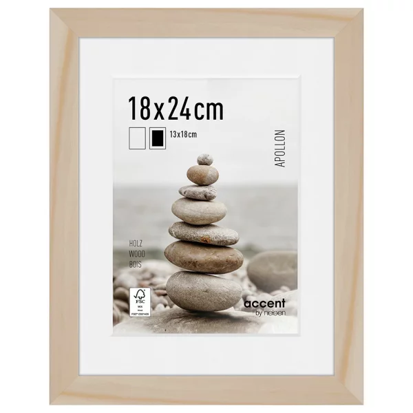 Cadre en bois Apollon avec passe-partout 18x24 cm (13x18 cm) | naturel | verre standard (2 mm)