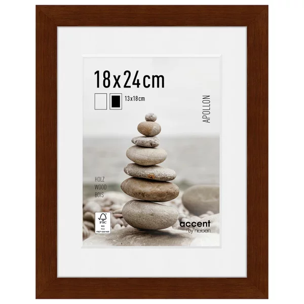 Cadre en bois Apollon avec passe-partout 18x24 cm (13x18 cm) | wengé | verre standard (2 mm)