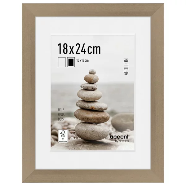 Cadre en bois Apollon avec passe-partout 18x24 cm (13x18 cm) | argent | verre standard (2 mm)
