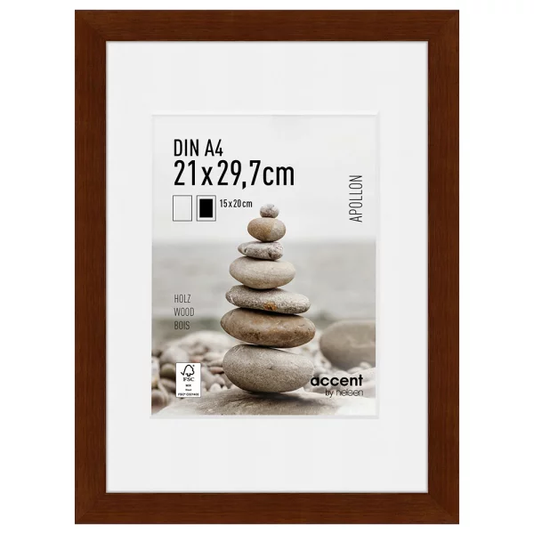 Holz-Bilderrahmen Apollon mit Passepartout 21x29,7 cm (15x20 cm) | Wenge | Normalglas (2 mm)