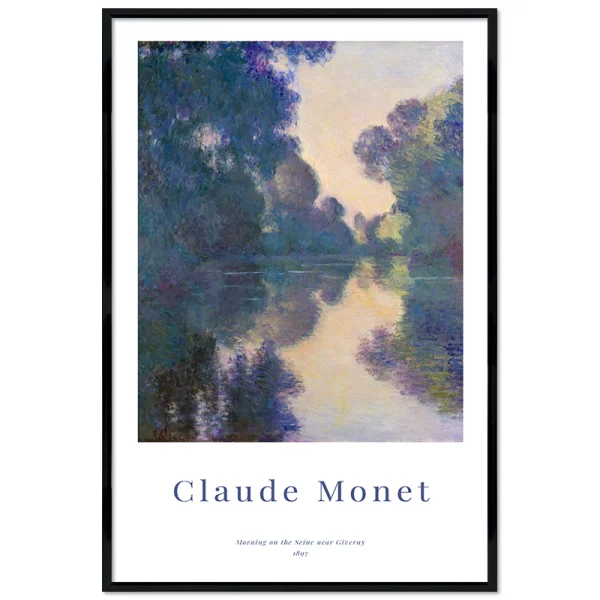 Poster mit Rahmen - Claude Monet - Morning on the Seine near Giverny 13x18 cm | Schwarz