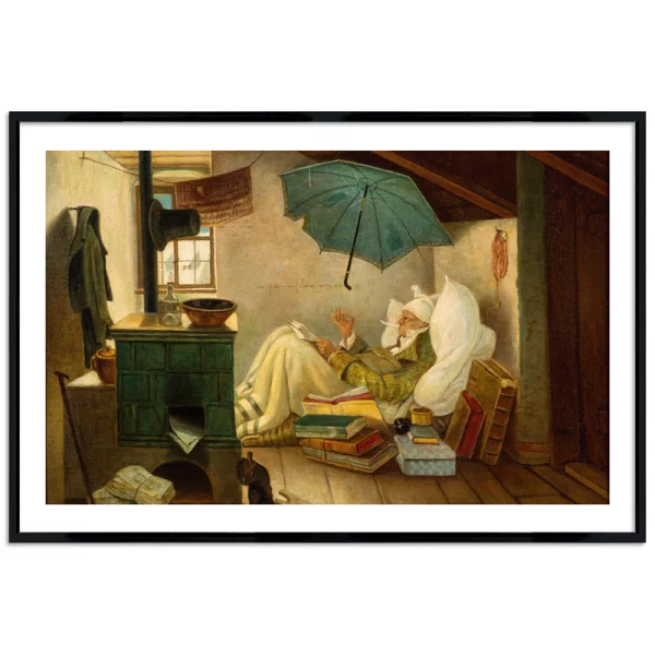 Poster mit Rahmen - Carl Spitzweg - Der arme Poet 13x18 cm | Schwarz