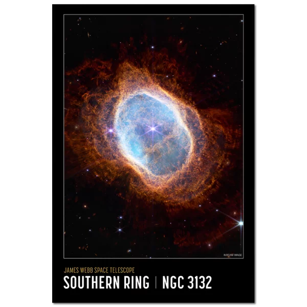 Poster mit Rahmen - Southern Ring Nebula Poster, taken by NASAs James Webb Space Telescope 13x18 cm | Schwarz