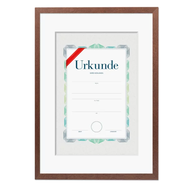 Holz-Bilderrahmen mit Urkunde, DIN A3 29,7x42 cm (A3) | Braun | Normalglas (2 mm)