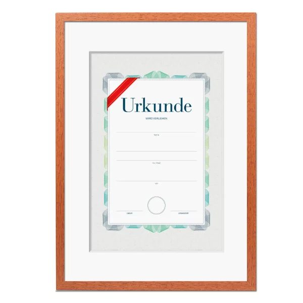 Holz-Bilderrahmen mit Urkunde, DIN A3 29,7x42 cm (A3) | Kirsche | Normalglas (2 mm)