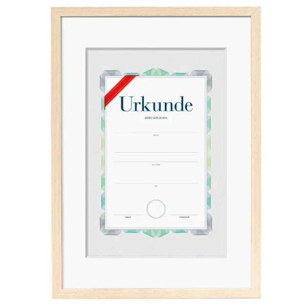 Holz-Bilderrahmen mit Urkunde, DIN A3 29,7x42 cm (A3) | Natur | Normalglas (2 mm)