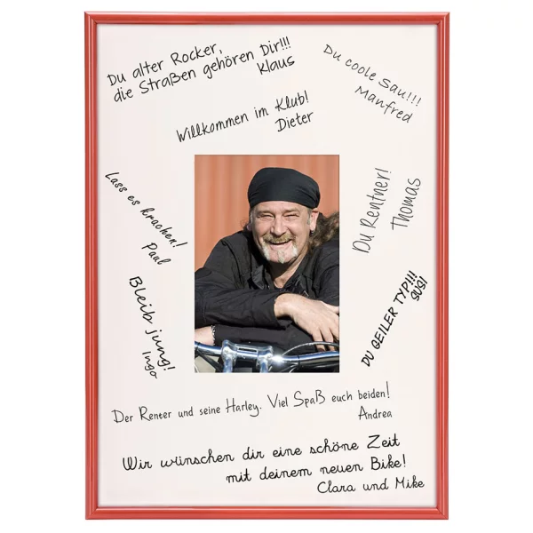Signatur-Bilderrahmen aus Kunststoff - DIN A4 21x29,7 cm (A4) | Rot | Normalglas (2 mm)