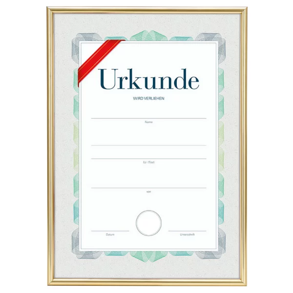 Kunststoffrahmen mit Urkunde, DIN A4 21x29,7 cm (A4) | Gold | Normalglas (2 mm)