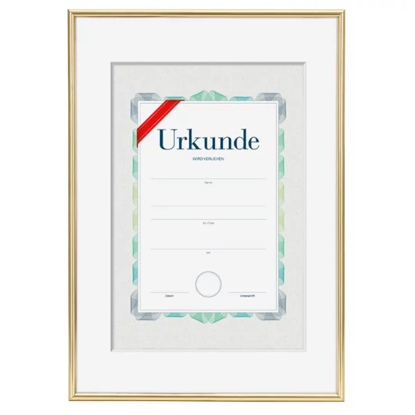 Kunststoffrahmen mit Urkunde, DIN A3 29,7x42 cm (A3) | Gold | Normalglas (2 mm)