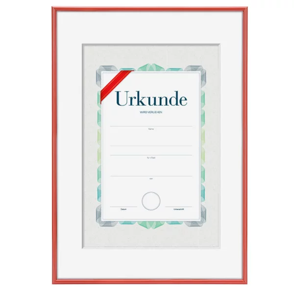 Kunststoffrahmen mit Urkunde, DIN A3 29,7x42 cm (A3) | Rot | Normalglas (2 mm)