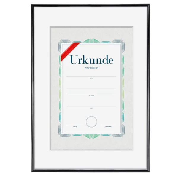 Kunststoffrahmen mit Urkunde, DIN A3 29,7x42 cm (A3) | Schwarz | Normalglas (2 mm)