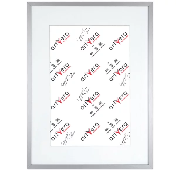 Bilderrahmen Gotland aus Aluminium mit Passepartout 29,7x42 cm (20x30 cm) | Silber matt | Normalglas (2 mm)