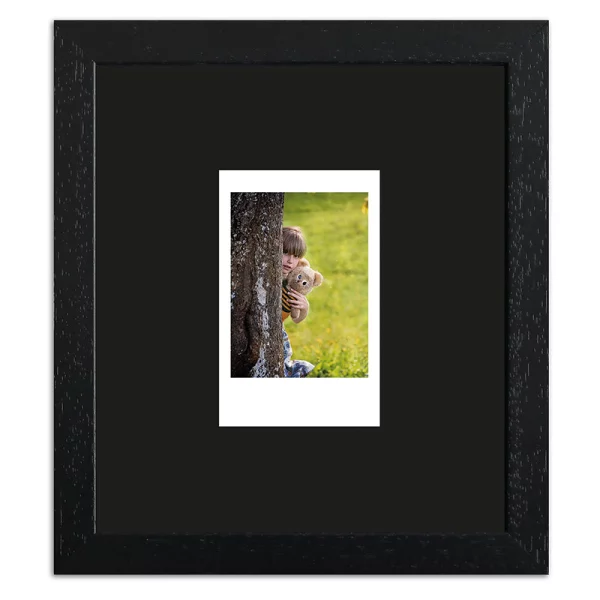 Cadre pour 1 photo immédiat - Typ Instax Mini 13,8x15,7 cm | noir, avec veinure | verre standard (2 mm)