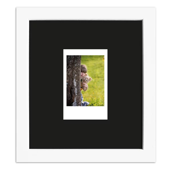 Cadre pour 1 photo immédiat - Typ Instax Mini 13,8x15,7 cm | blanc, avec veinure | verre standard (2 mm)