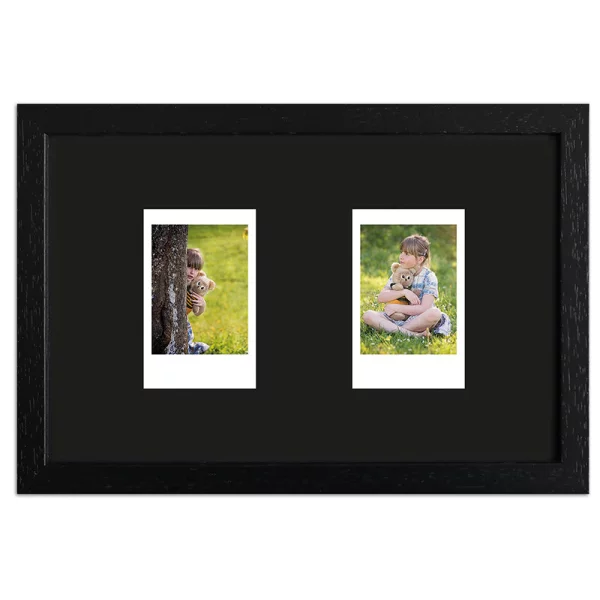 Cadre pour 2 photos immédiats - Typ Instax Mini 24,6x15,7 cm | noir, avec veinure | verre standard (2 mm)
