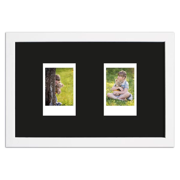 Cadre pour 2 photos immédiats - Typ Instax Mini 24,6x15,7 cm | blanc, avec veinure | verre standard (2 mm)