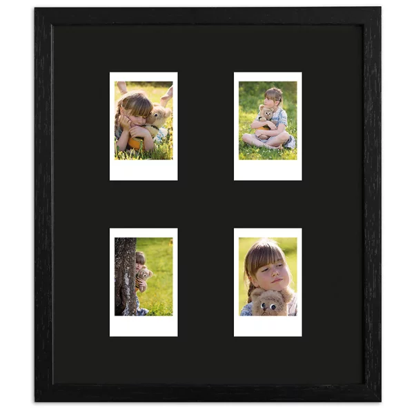 Cadre pour 4 photos immédiats - Typ Instax Mini 24,6x28,4 cm | noir, avec veinure | verre standard (2 mm)