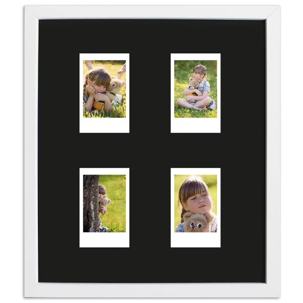 Cadre pour 4 photos immédiats - Typ Instax Mini 24,6x28,4 cm | blanc, avec veinure | verre standard (2 mm)
