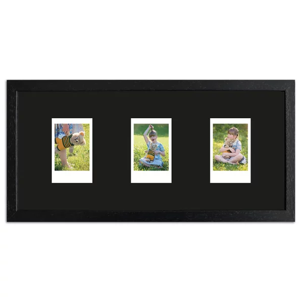 Cadre pour 3 photos immédiats - Typ Instax Mini 35,4x15,7 cm | noir, avec veinure | verre standard (2 mm)