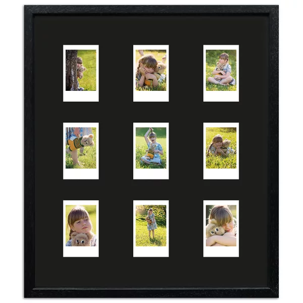 Cadre pour 9 photos immédiats - Typ Instax Mini 35,4x41,1 cm | noir, avec veinure | verre standard (2 mm)