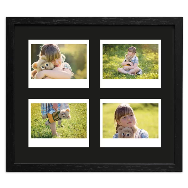Cadre pour 4 photos immédiats - Typ Instax Wide 24,6x28,4 cm | noir, avec veinure | verre standard (2 mm)