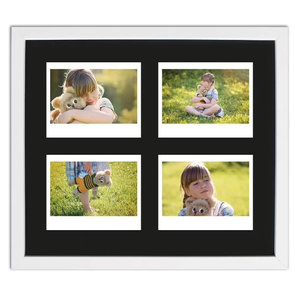 Cadre pour 4 photos immédiats - Typ Instax Wide 24,6x28,4 cm | blanc, avec veinure | verre standard (2 mm)