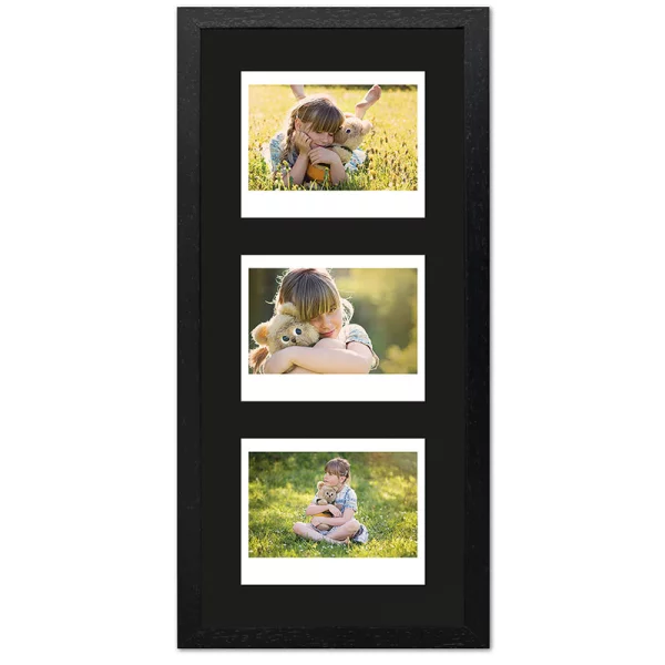 Cadre pour 3 photos immédiats - Typ Instax Wide 35,4x15,7 cm | noir, avec veinure | verre standard (2 mm)