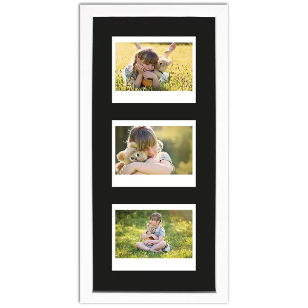 Cadre pour 3 photos immédiats - Typ Instax Wide 35,4x15,7 cm | blanc, avec veinure | verre standard (2 mm)