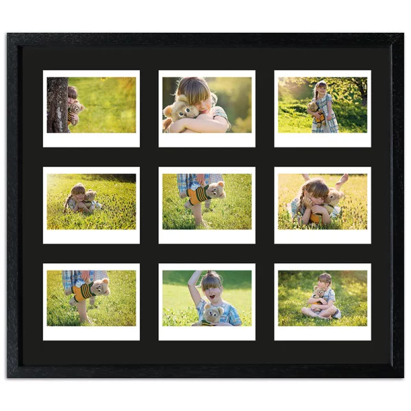 Cadre pour 9 photos immédiats - Typ Instax Wide 35,4x41,1 cm | noir, avec veinure | verre standard (2 mm)