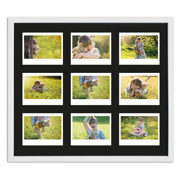 Cadre pour 9 photos immédiats - Typ Instax Wide 35,4x41,1 cm | blanc, avec veinure | verre standard (2 mm)