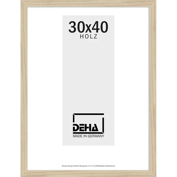 Holz Bilderrahmen Nemesis 20x28 cm | Ahorn natur unbehandelt | Normalglas (2 mm)