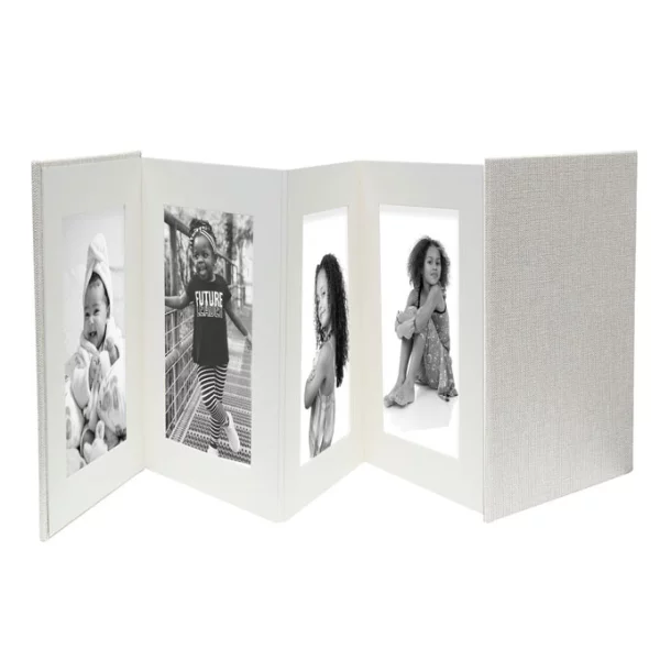 Leporello aus Leder für 8 Bilder 13x18 cm | Graues Leinen