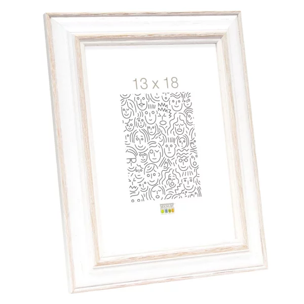 Cadre en bois Lilou 10x15 cm | blanc avec beige | verre standard (2 mm)
