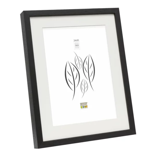 Holz Bilderrahmen Hugo mit Passepartout 18x24 cm (13x18 cm) | Schwarz | Normalglas (2 mm)