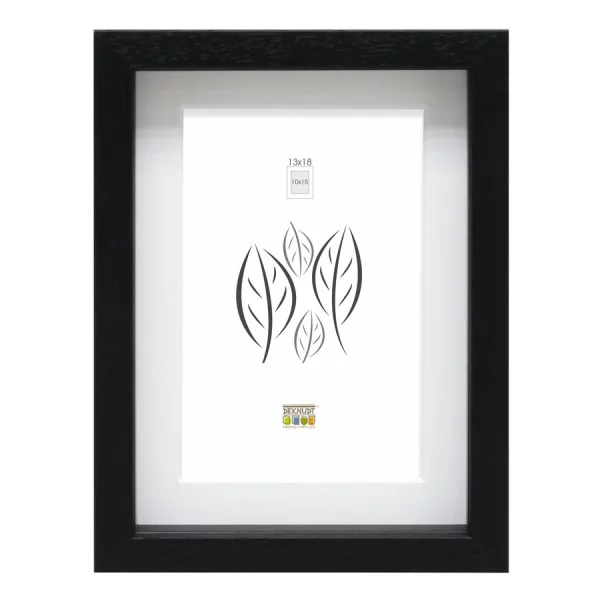 Cadre en bois Hugo avec baguette d'espacement et passe-partout 13x18 cm | noir | verre standard (2 mm)