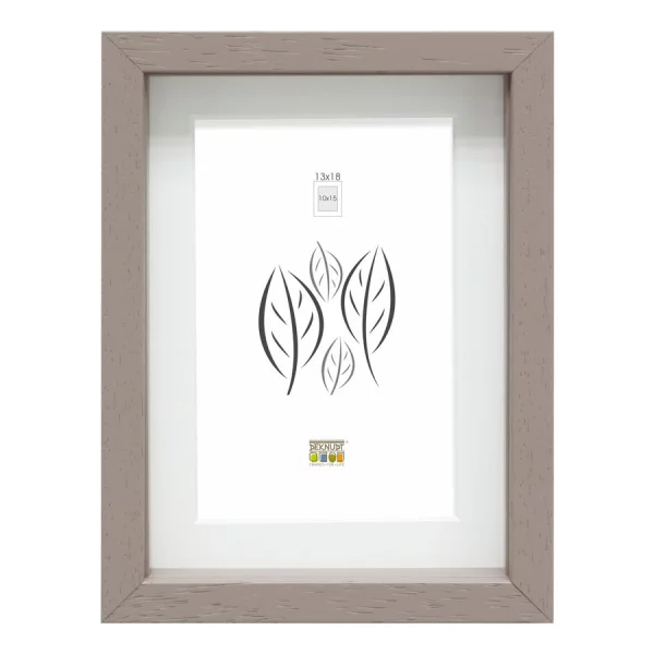 Cadre en bois Hugo avec baguette d'espacement et passe-partout 13x18 cm | taupe | verre standard (2 mm)